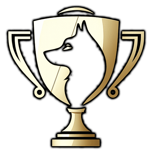 Arkinlight Siberian Husky header logo with gold trophy and husky silhouette